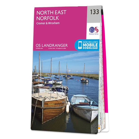 Pink front cover of OS Landranger Map 133 North East Norfolk