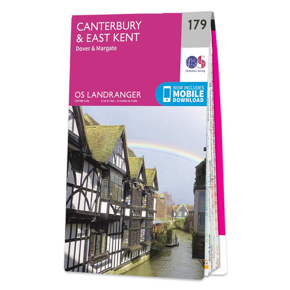 Pink front cover of OS Landranger Map 179 Canterbury & East Kent