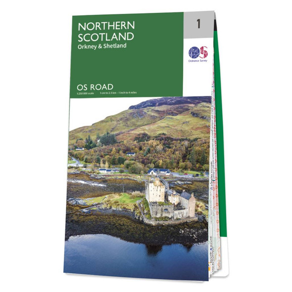 Dark green map front cover of OS Road 1 Map of North-East Scotland