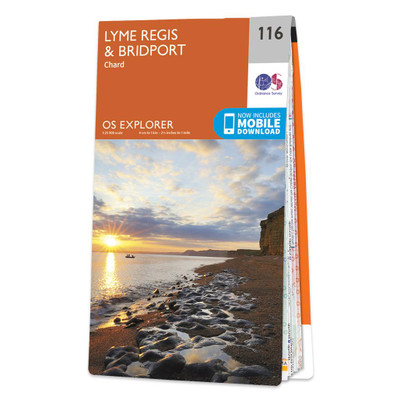 Orange front cover of OS Explorer Map 116 Lyme Regis & Bridport