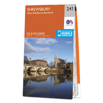 Orange front cover of OS Explorer Map 241 Shrewsbury