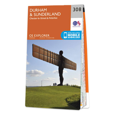 Orange front cover of OS Explorer Map 308 Durham & Sunderland