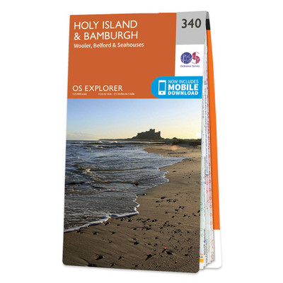 Orange front cover of OS Explorer Map 340 Holy Island and Bamburgh