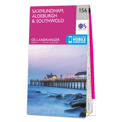 Pink front cover of OS Landranger Map 156 Saxmundham, Aldeburgh & Southwold