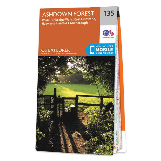 Orange front cover of OS Explorer Map 135 Ashdown Forest
