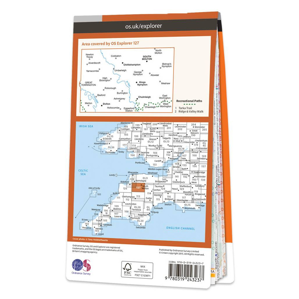 OS Map of South Molton & Chulmleigh Explorer 127 Map Ordnance