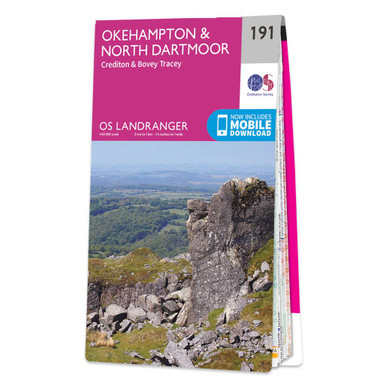 Okehampton Postcode Map OS Map of Okehampton & North Dartmoor | Landranger 191 Map | Ordnance ...