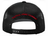 Black 1791 TAT Trucker Hat with red shield logo. Tactical-style headwear for firearms training and community recognition.