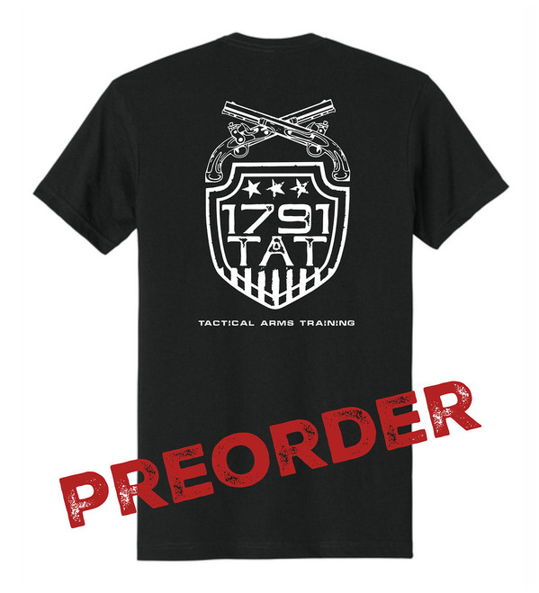Back view of 1791 TAT: The Foundation Short Sleeve Shirt showing the full 1791 TAT Shield. High-durability construction for professional operators and tactical enthusiasts.