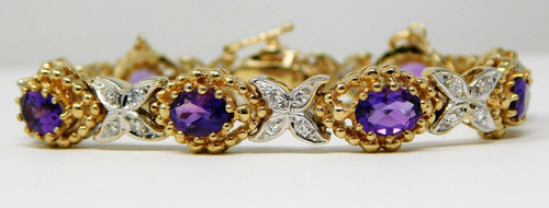 Vintage 14k gold amethyst & diamond bracelet SKU-5057