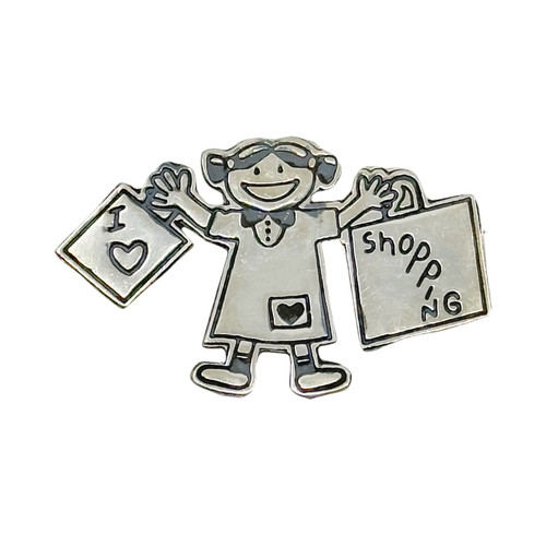 Mexican sterling silver I love Shopping  brooch pin SKU-1033