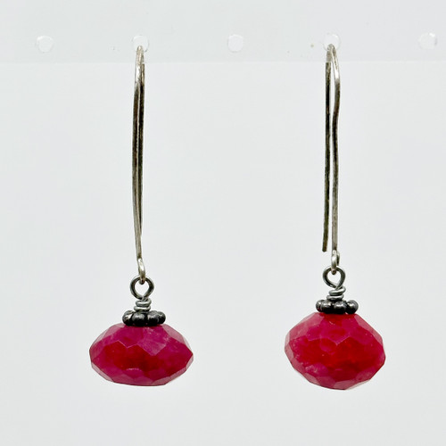 Hand Made Sterling silver faceted ruby bead earrings SKU-39