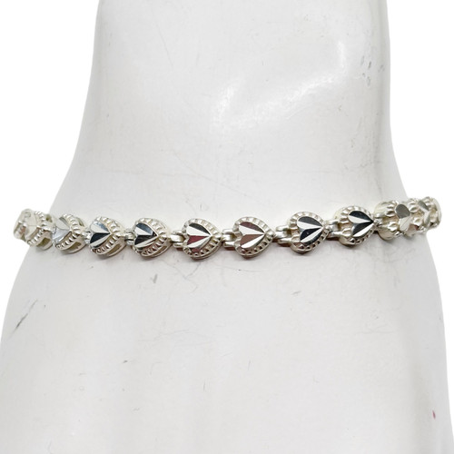 Sterling silver diamond cut heart link bracelet  SKU-1151