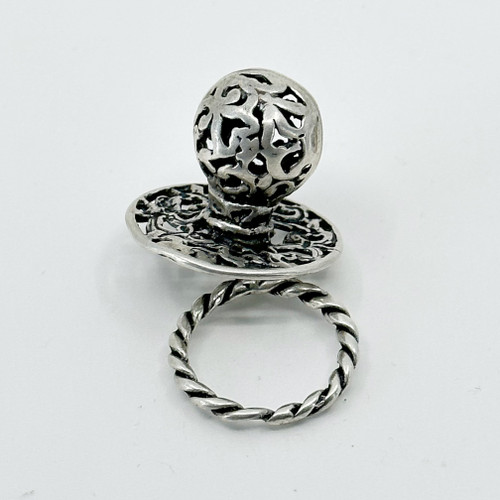 Vintage sterling silver baby pacifier charm ring SKU-71