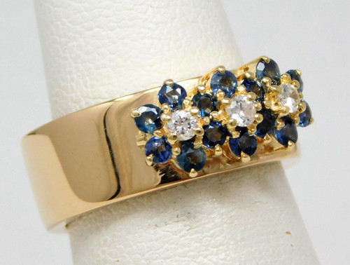 14k Yellow Gold sapphire & diamond flower  ring  SKU-5232