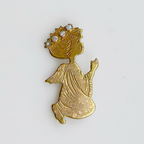 Vintage Gold filled  rhinestone praying angel brooch SKU-1797