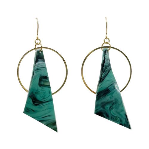 Gold tone malachite acrylic drop earrings SKU-1853