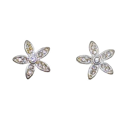 Nine West Silver tone rhinestone flower stud earrings SKU-1804