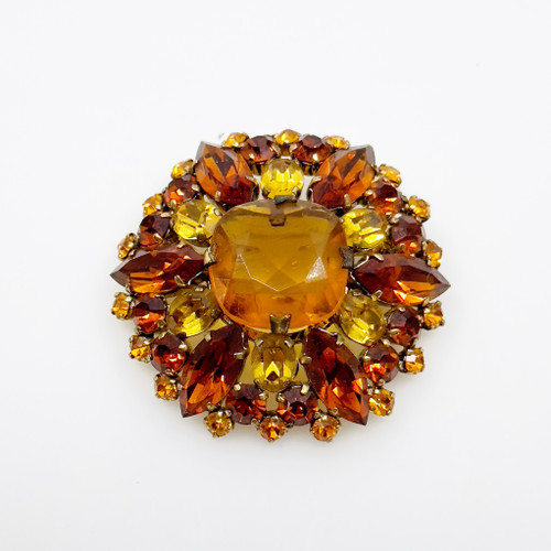 Vintage Made In Austria gold tone  amber crystal brooch SKU-1858