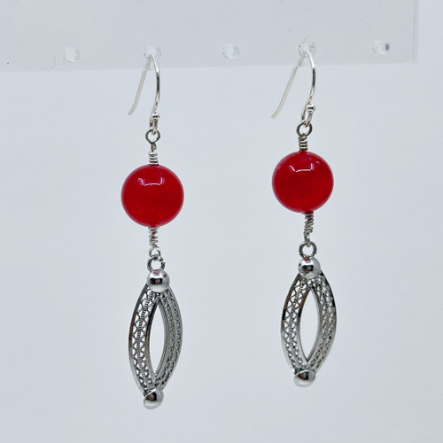 sterling silver cherry quartz bead earrings SKU-834