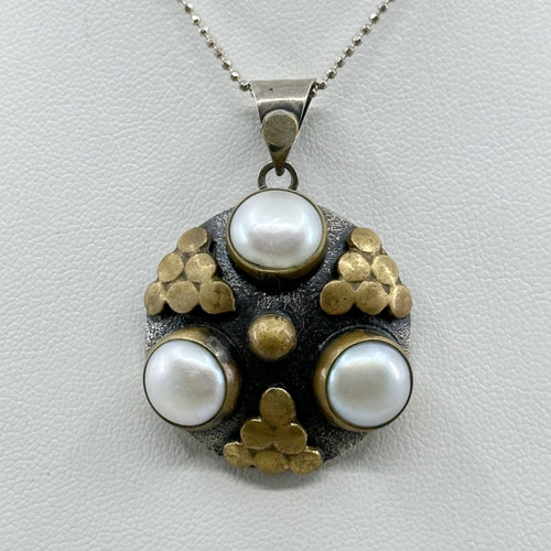 Turkish Sterling silver & brass pearl pendant SKU-880