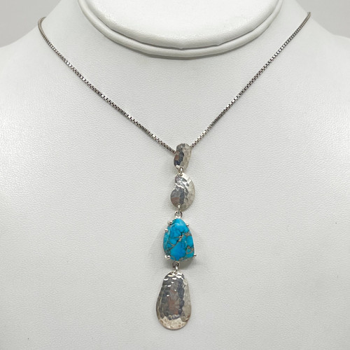hammered sterling silver turquoise pendant SKU-839