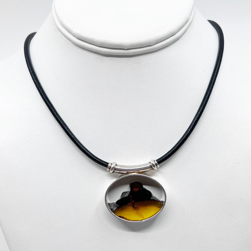 sterling silver baltic amber leather necklace SKU-819