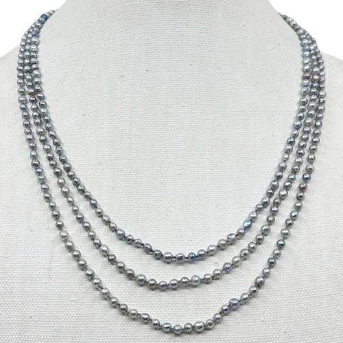 sterling silver Silver Gray Akoya semi baroque pearl 3 strand necklace SKU-1069