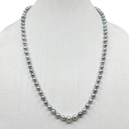 sterling silver Silver Gray Akoya semi baroque pearl necklace SKU-1070