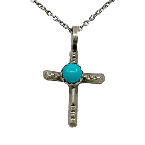 Zuni sterling silver turquoise cross pendant SKU-1146