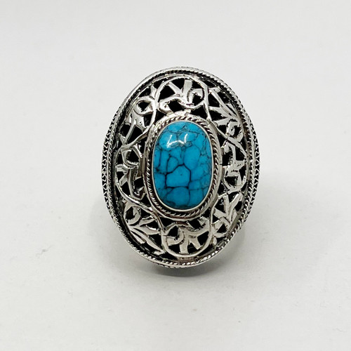 Vintage oversized sterling silver turquoise ring SKU-1190