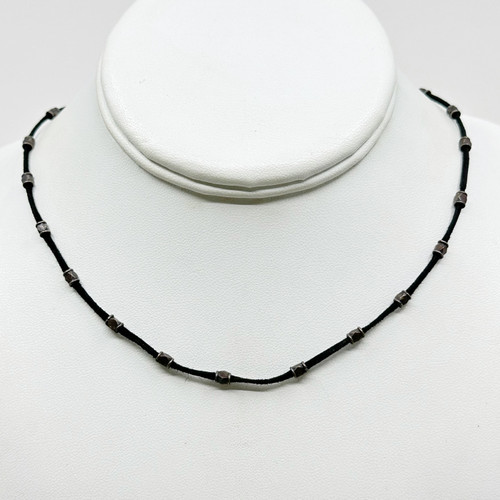 Vintage Sterling silver bead cord necklace SKU-1029