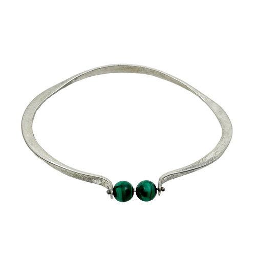 Hand Made sterling silver malachite bead bangle bracelet SKU-1108