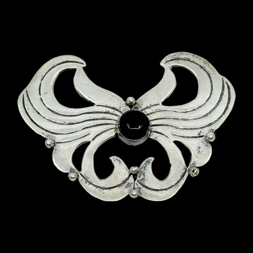 Vintage JGE Eddies's Mexico sterling silver Onyx Butterfly brooch SKU-1031
