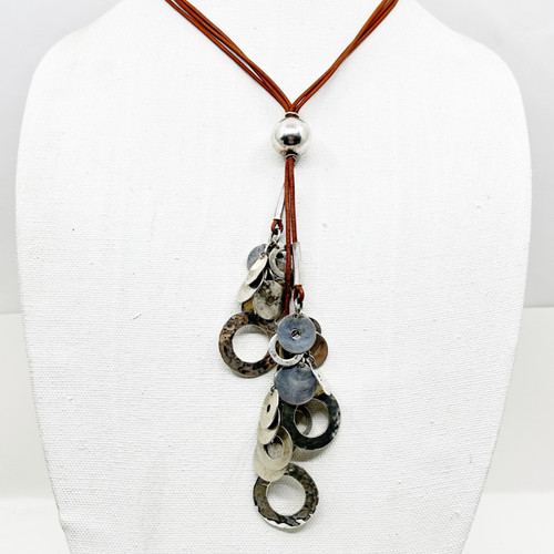 Designed by Turchana sterling silver leather lariat necklace SKU-1075