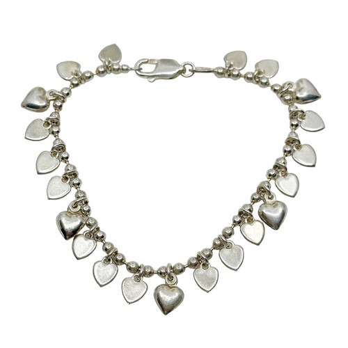 Sterling silver bead heart charm bracelet SKU-1095