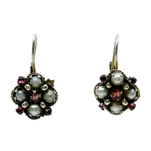 Gold Vermeil sterling silver pearl & garnet earrings  SKU-1131