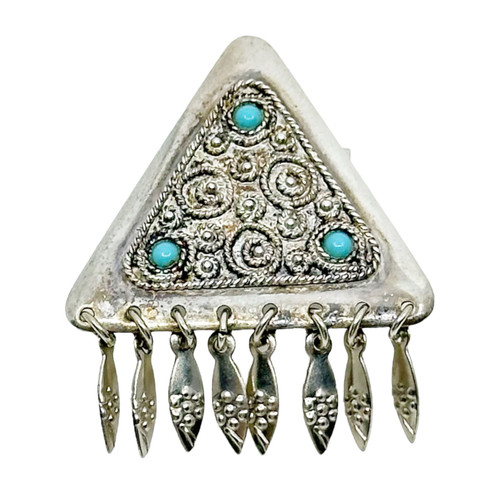 Vintage Israel sterling silver turquoise brooch - pendant SKU-1037