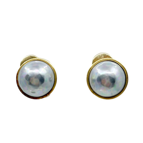 Majorica Gold Vermeil sterling silver gray mabe pearl earrings  SKU-1138