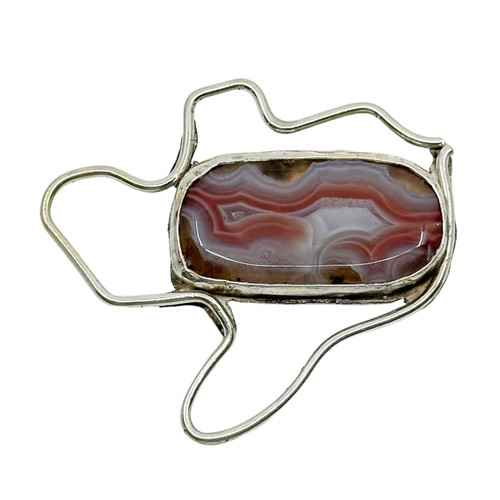 Mid Century sterling silver agate brooch SKU-1115