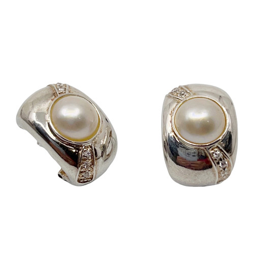 Sterling silver mabe pearl & diamond earrings SKU-942