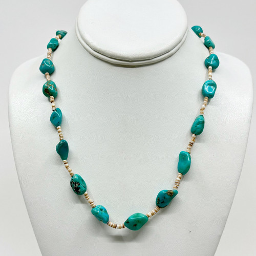 Navajo sterling silver turquoise & heishi shell bead necklace SKU-1064