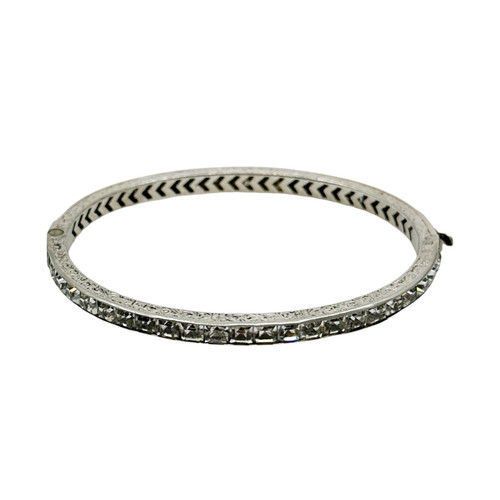 Art Deco sterling silver foil back paste hinged bangle bracelet SKU-948
