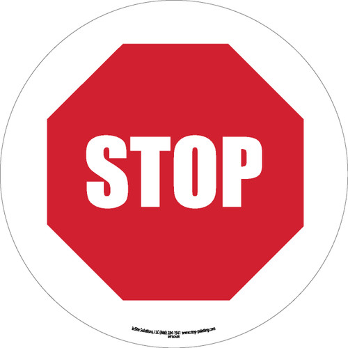 Stop Floor Sign White Circle-Border - 17.5" - Vinyl Stop Floor Sign White Circle-Border - 17.5" - Vinyl