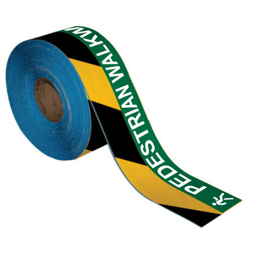 Superior Mark® Bilingual Repeating Message Floor Tape - "Pedestrian Walkway/Zona Peatonal"