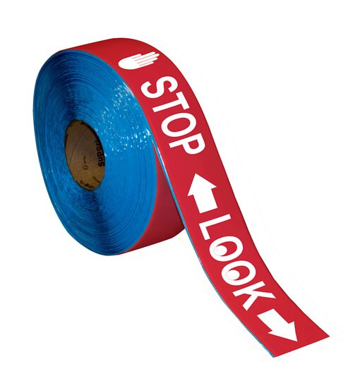 "STOP LOOK" Repeating Message Floor Tape