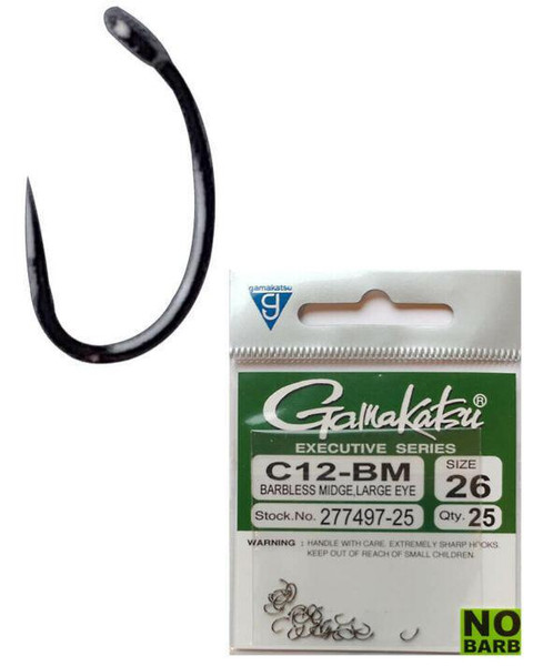 Gamakatsu C12-BM - Barbless Midge, Large Eye, Black