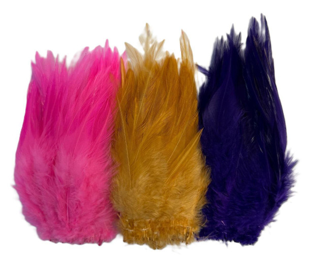 Strung Rooster Saddles Long - Dyed Over White