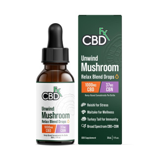 Unwind Mushroom + CBD Drops: CBN Relax Blend By CBDfx 1000MG 30ML *Drop Ship* (MSRP $49.99)