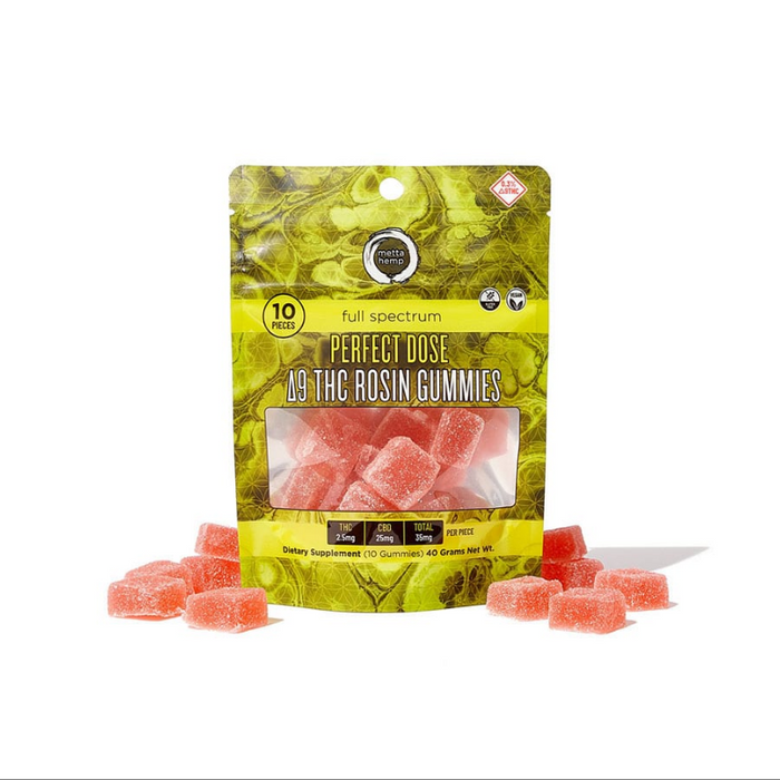 Perfect Dose Delta 9 THC Rosin Gummies By Metta Hemp Company 350MG (10 Pieces) *Drop Ship* (MSRP $12.50 Each) Perfect Dose Delta 9 THC Rosin Gummies By Metta Hemp Company 350MG (10 Pieces) *Drop Ship* (MSRP $12.50 Each)